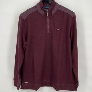 Tommy Bahama Quarter Zip pullover‎ jacket size L 100% cotton color: Wine